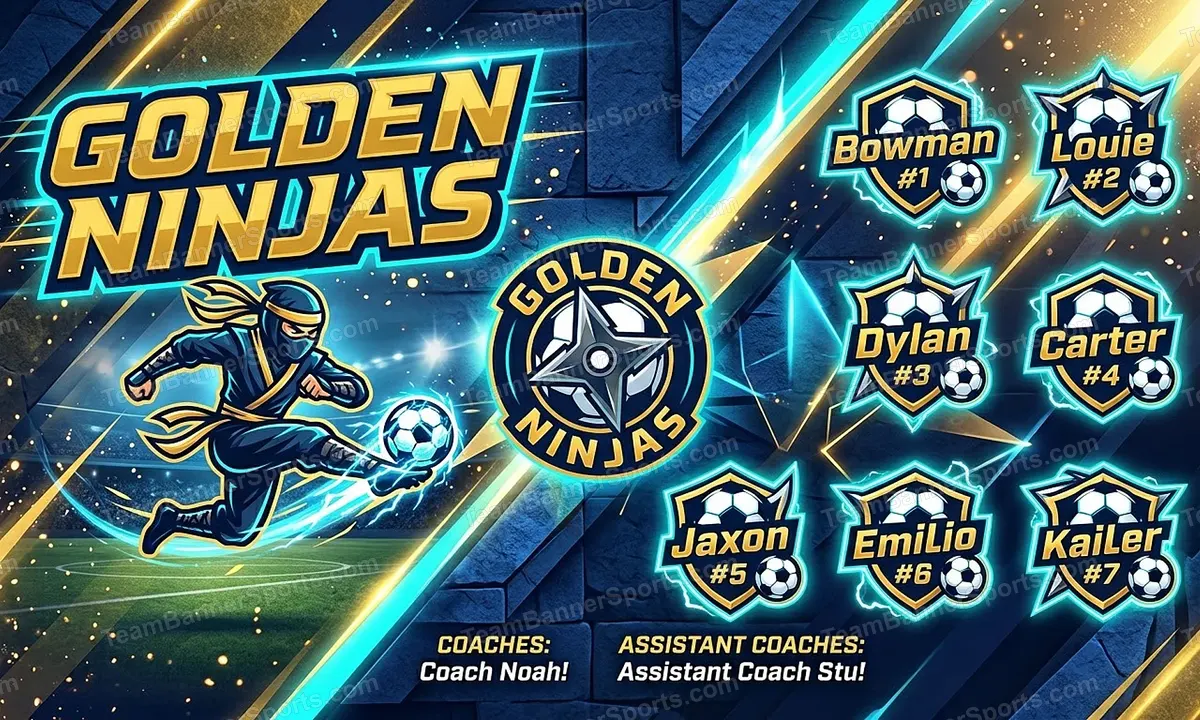 Golden Ninjas soccer team banner created with AI