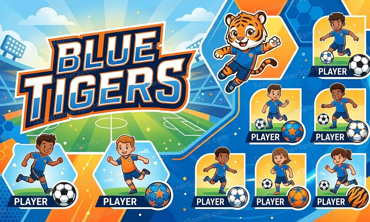 Blue Tigers soccer team banner created with AI