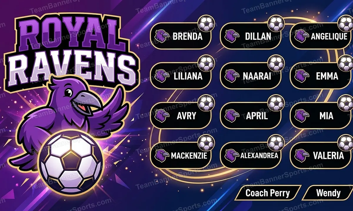 Royal Ravens soccer team banner created with AI