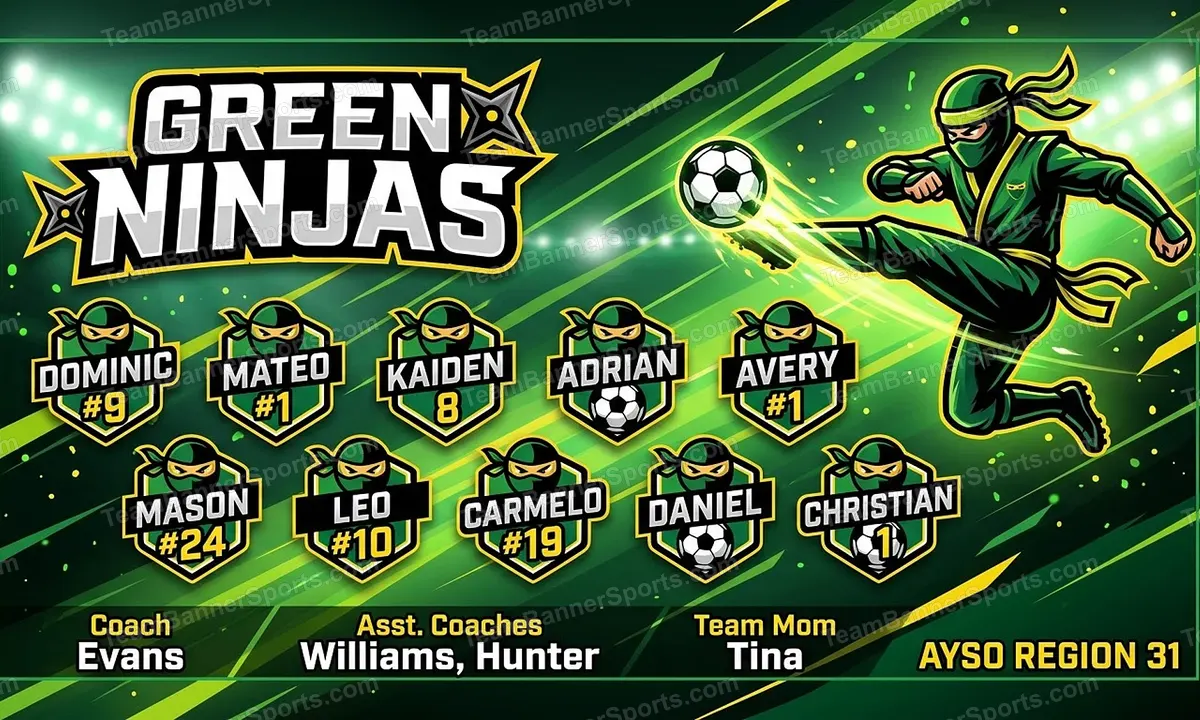 Green Ninjas soccer team banner created with AI