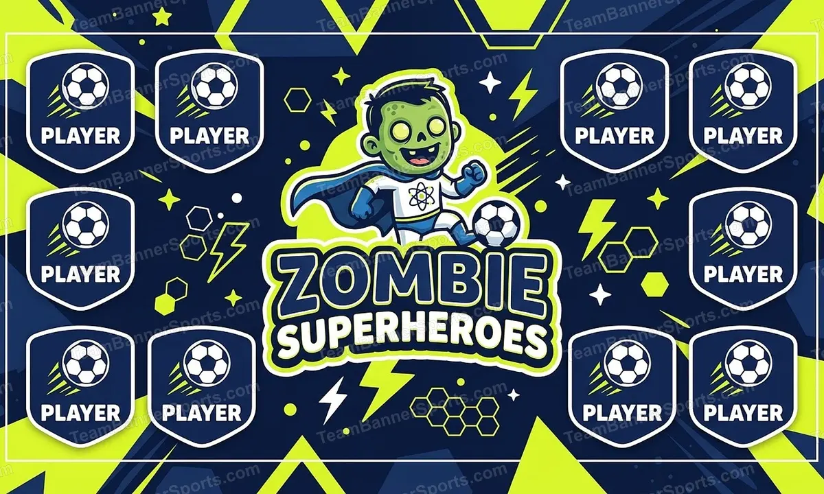 Zombie Superheroes soccer team banner created with AI