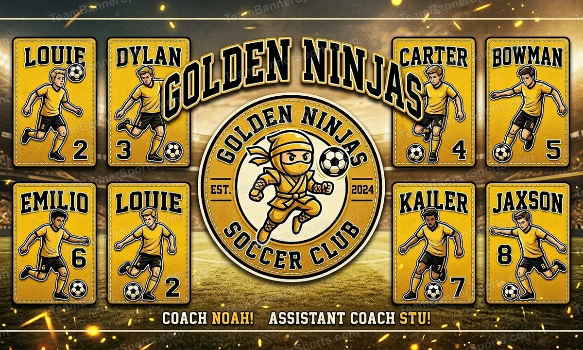 Golden Ninjas soccer team banner created with AI