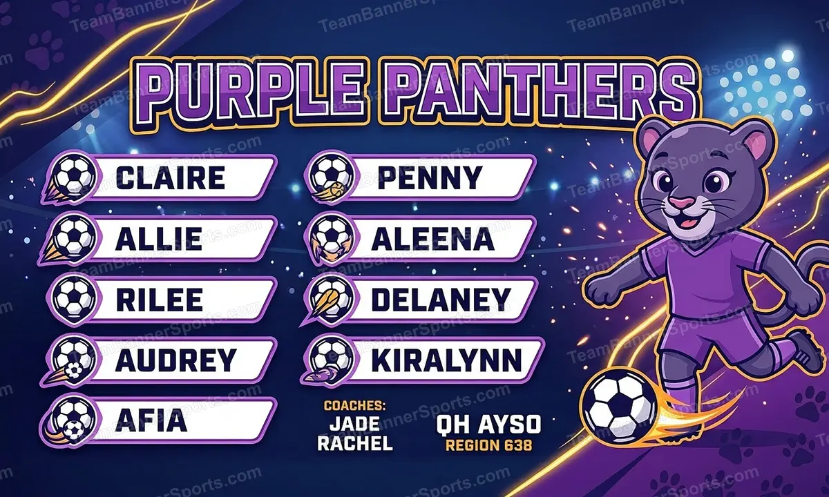 Purple Panthers soccer team banner created with AI