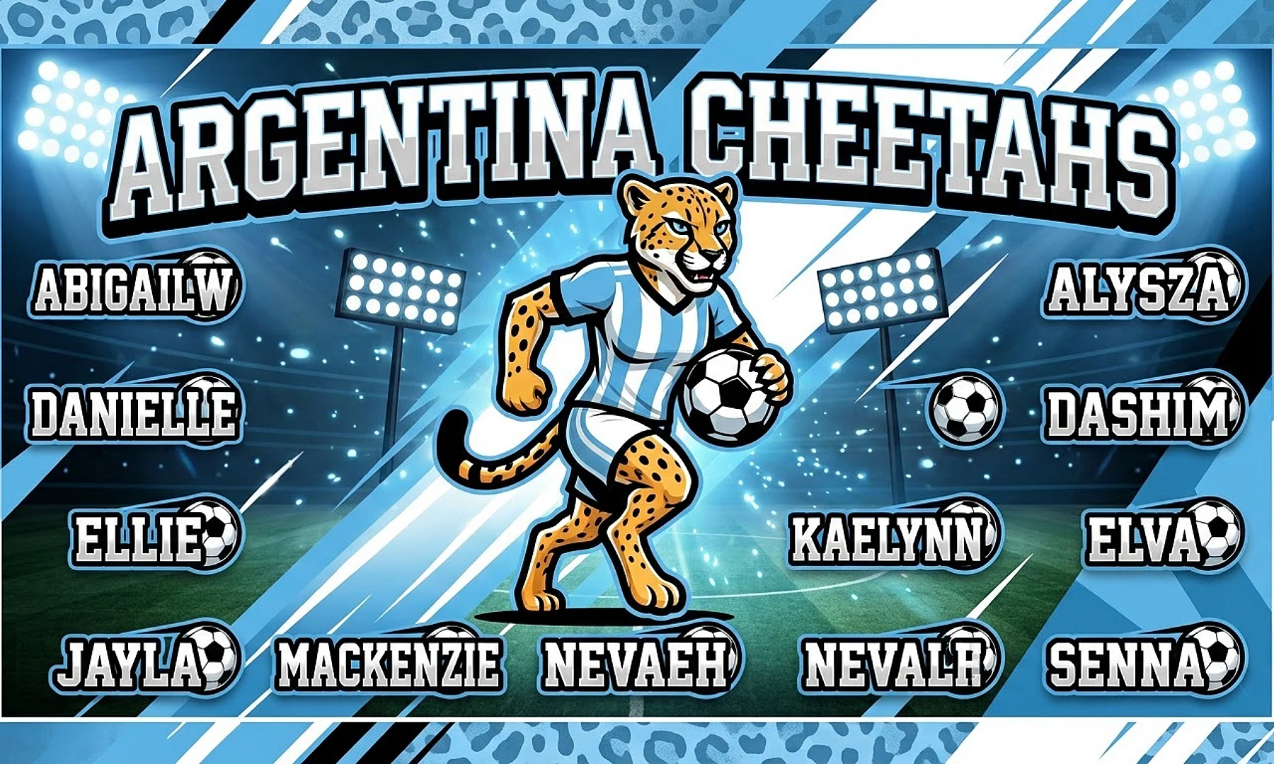 Argentina Cheetahs soccer team banner created with AI