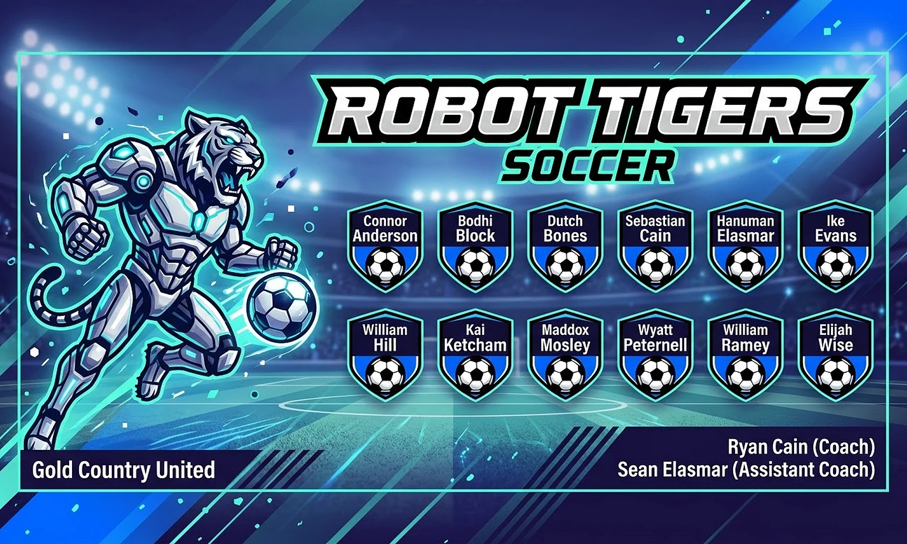Robot Tigers soccer team banner created with AI
