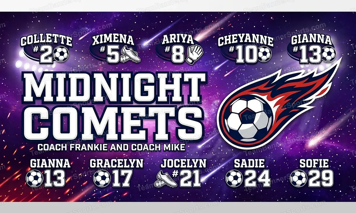 Midnight Comets soccer team banner created with AI