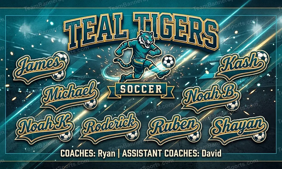 Teal Tigers soccer team banner created with AI