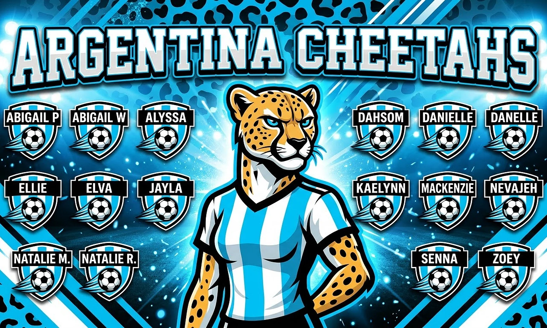 Argentina Cheetahs soccer team banner created with AI