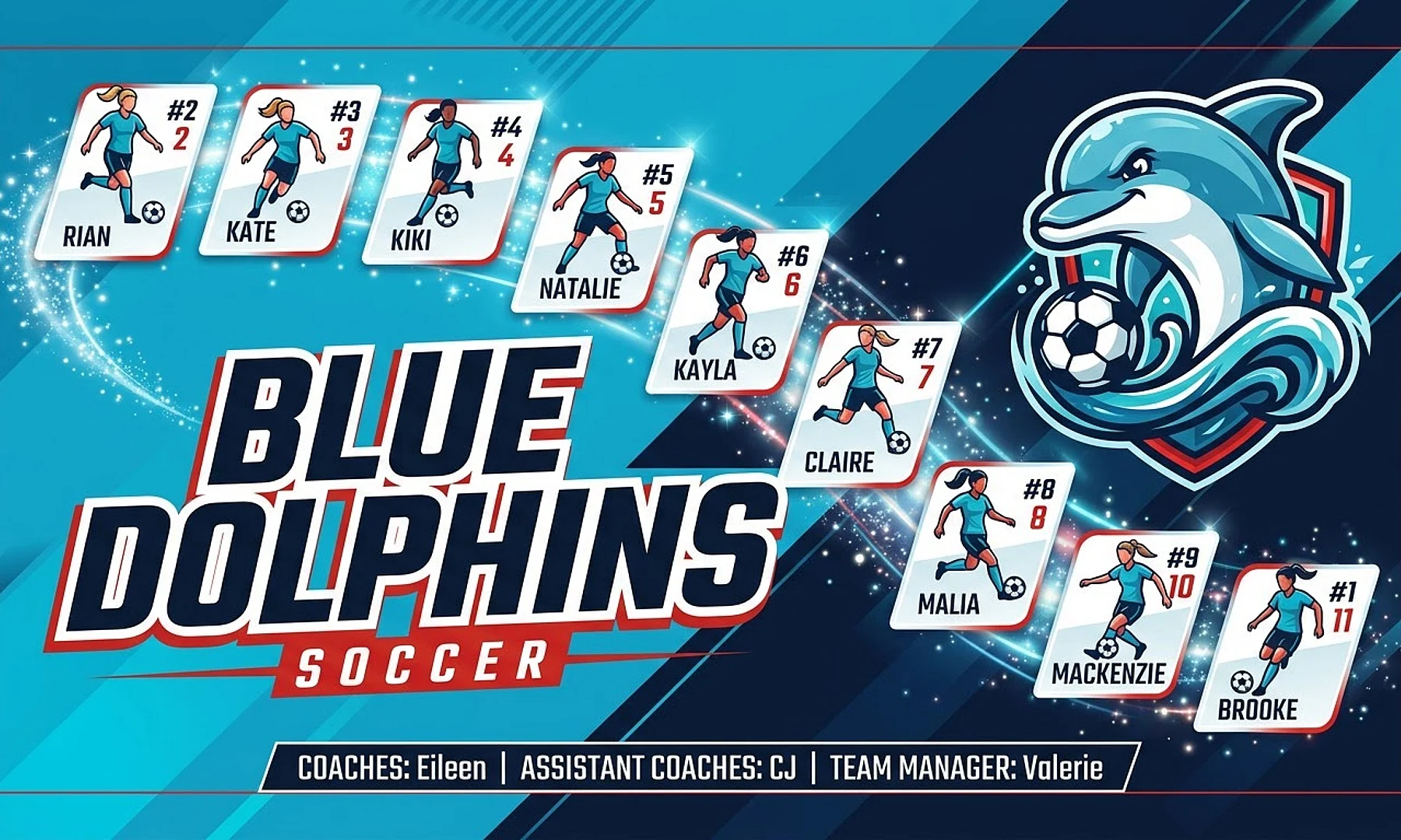 Blue Dolphins soccer team banner created with AI
