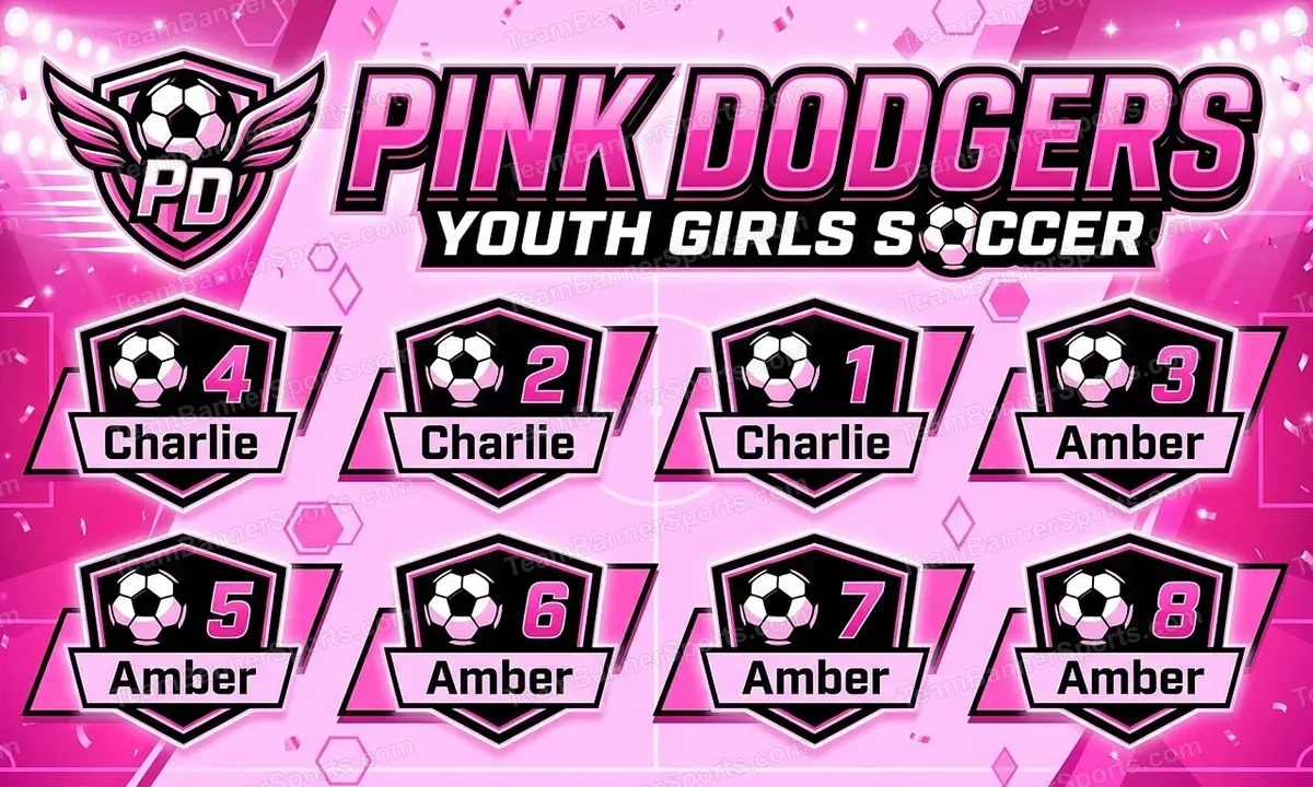 Pink Dodgers soccer team banner created with AI