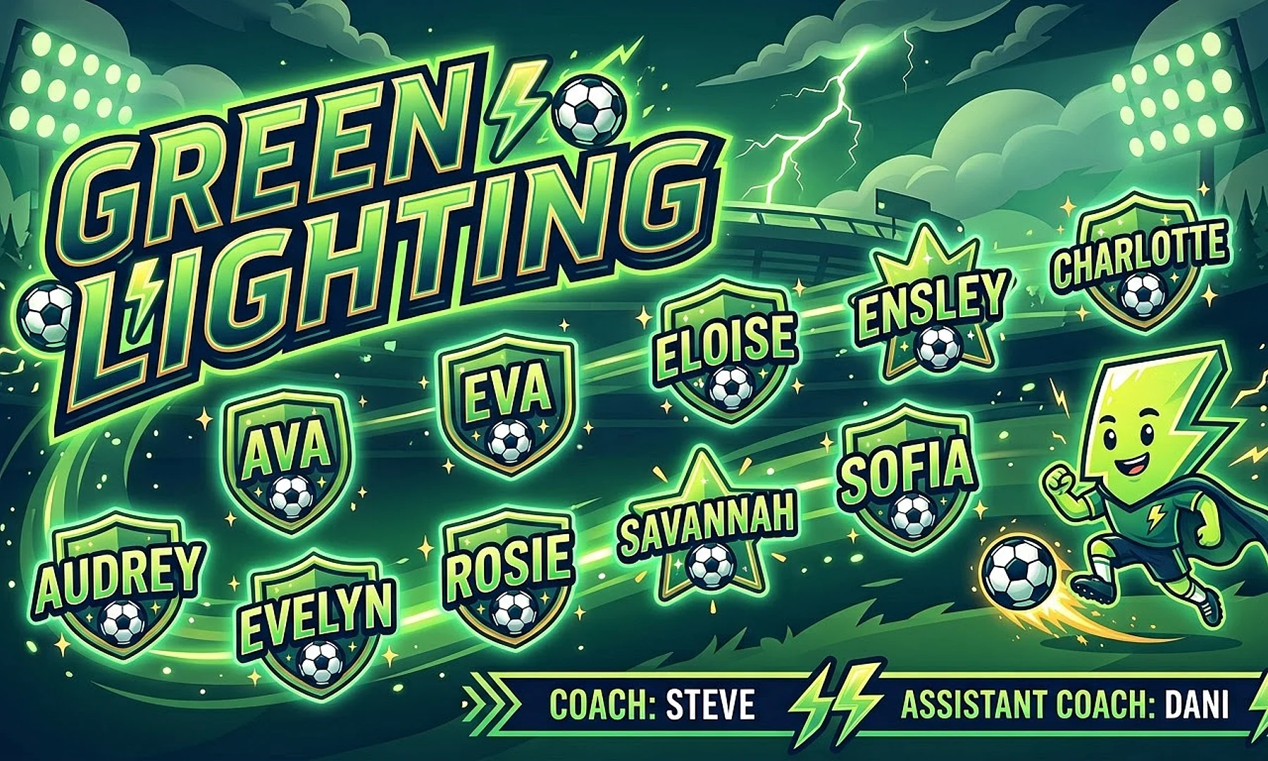 Green Lighting soccer team banner created with AI