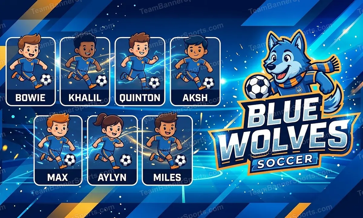 Blue Wolves soccer team banner created with AI