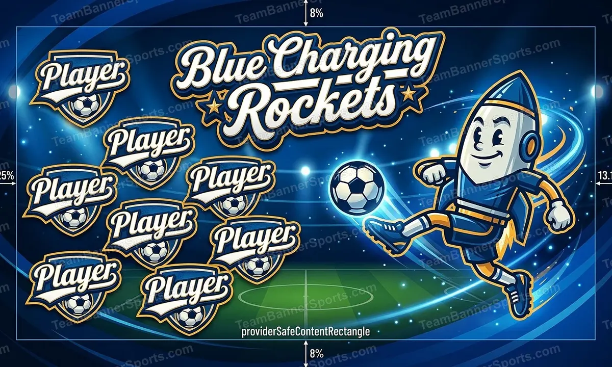 Blue Charging Rockets soccer team banner created with AI