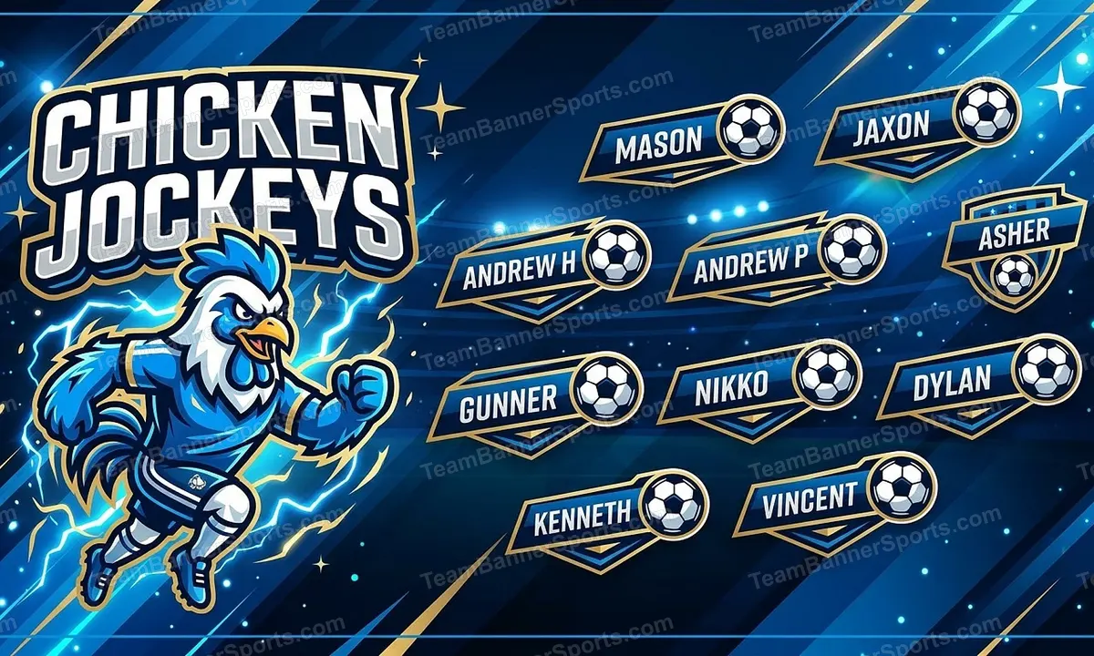 Chicken Jockeys soccer team banner created with AI