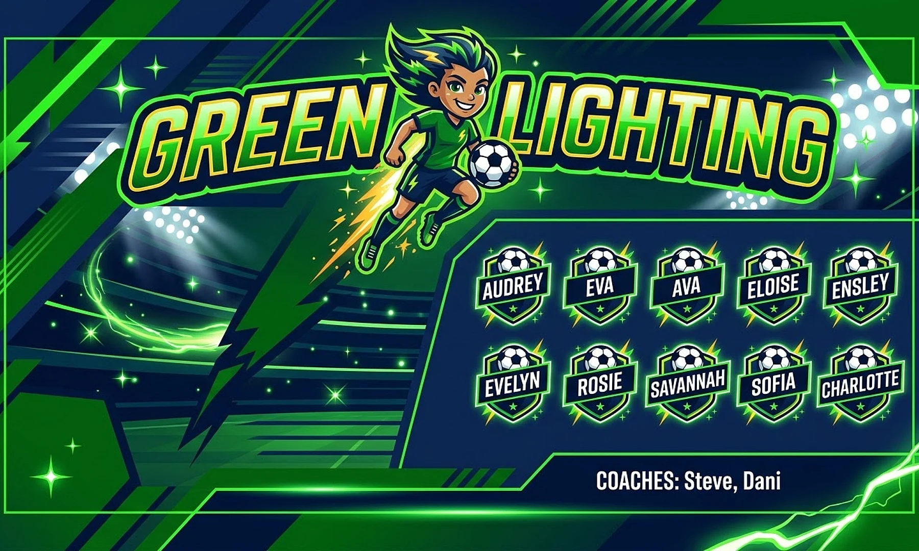 Green Lighting soccer team banner created with AI