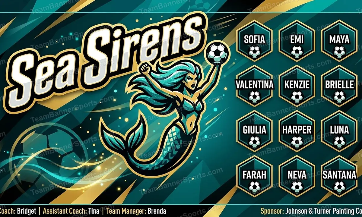 Sea Sirens soccer team banner created with AI