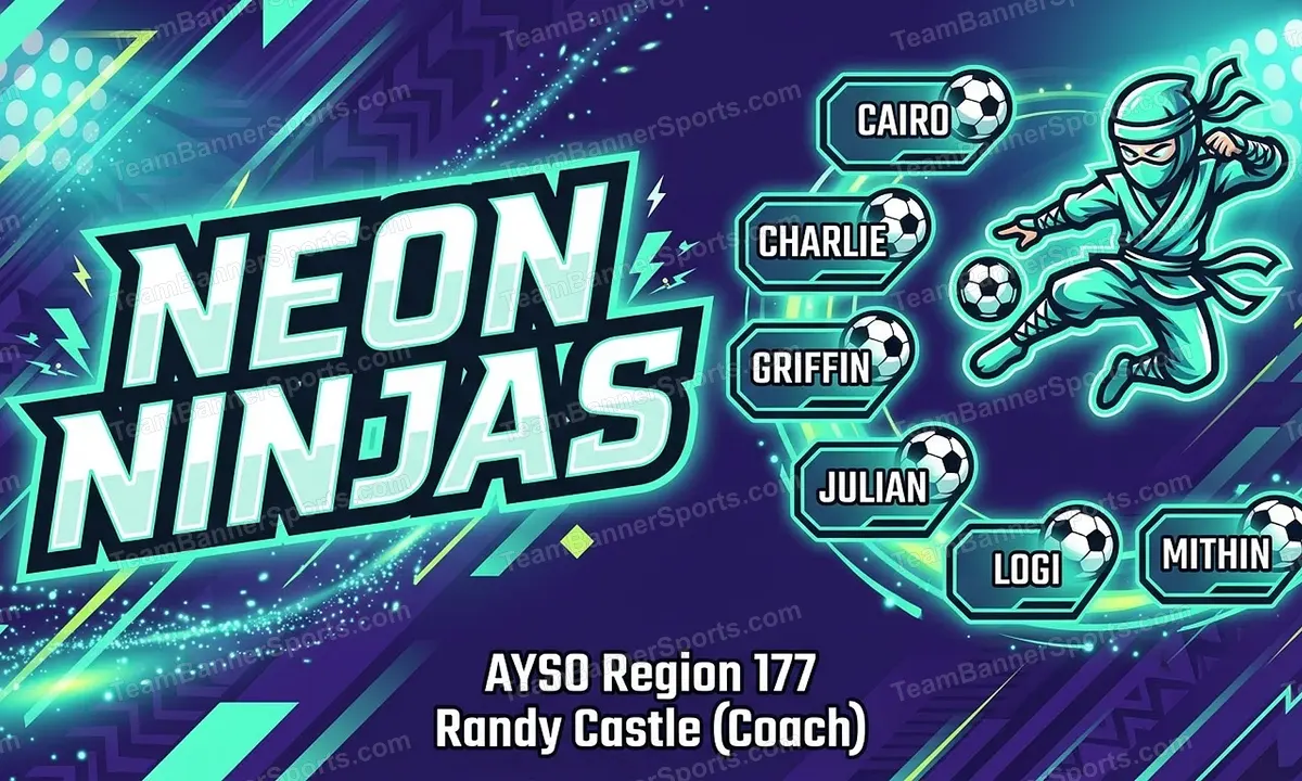 Neon Ninjas soccer team banner created with AI