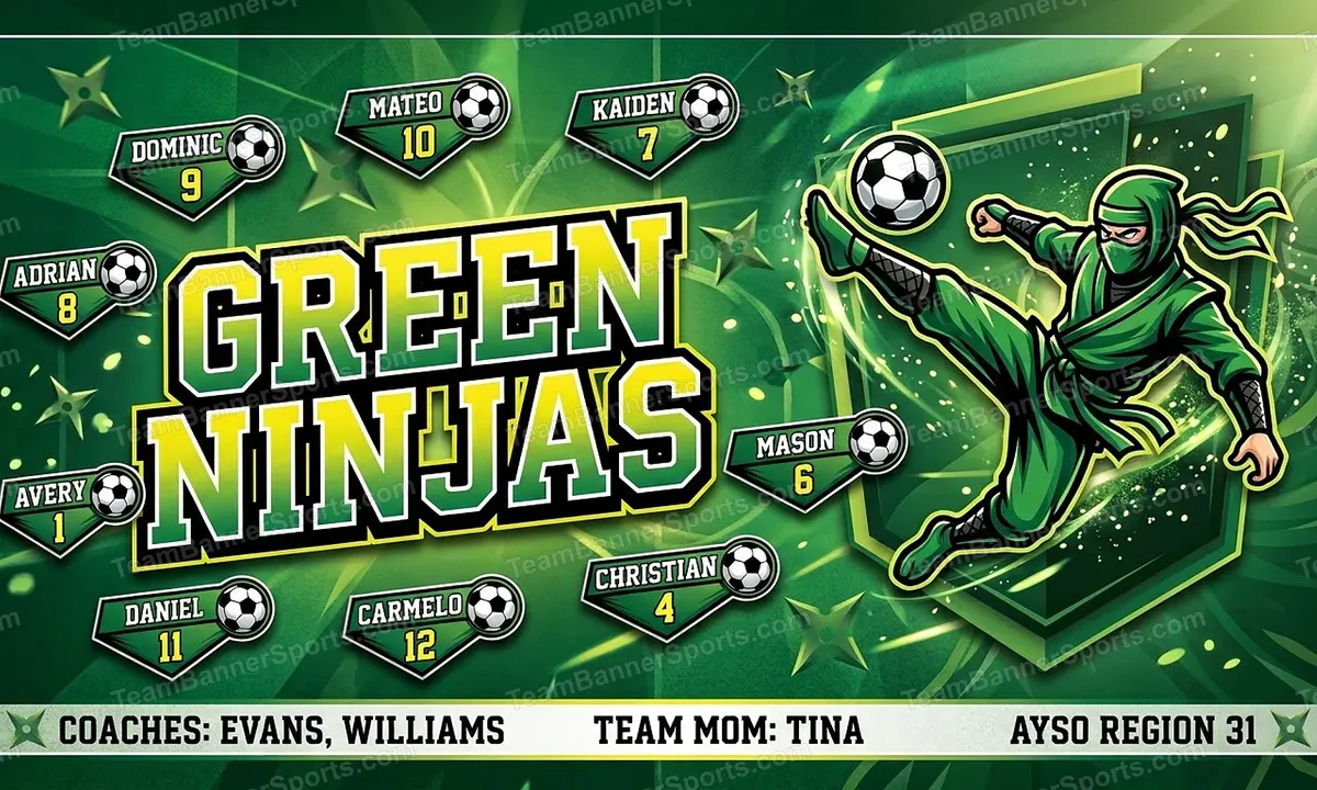 Green Ninjas soccer team banner created with AI