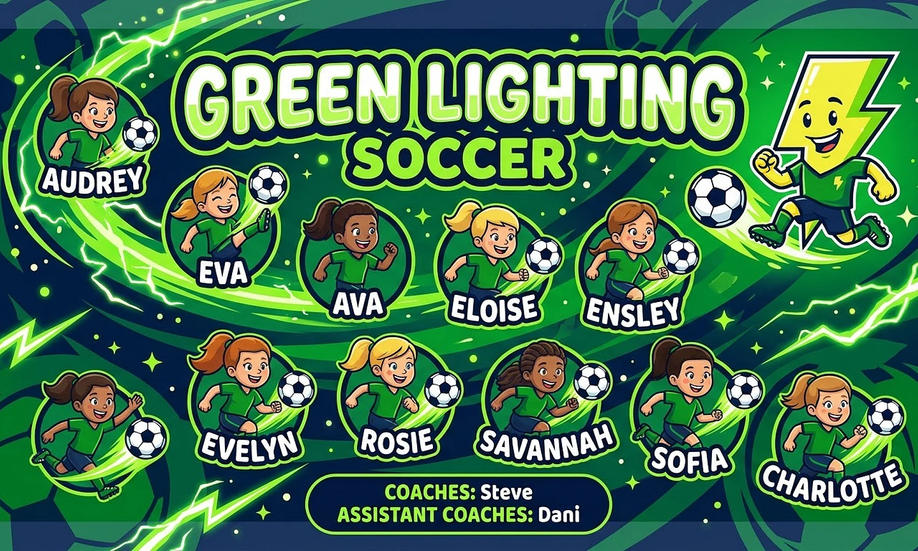 Green Lighting soccer team banner created with AI