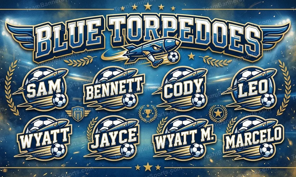 Blue Torpedoes soccer team banner created with AI