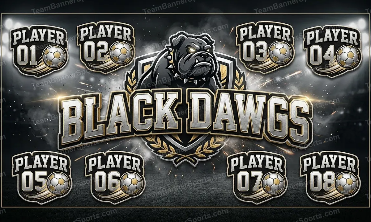 Black Dawgs soccer team banner created with AI