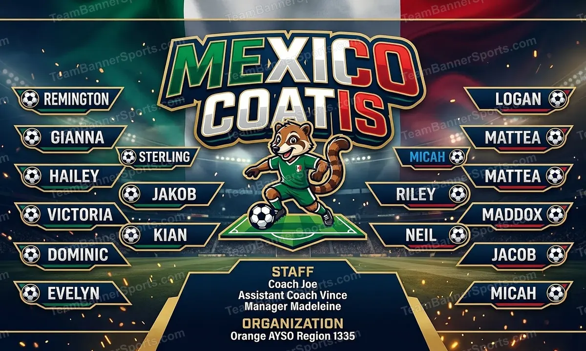 Mexico Coatis soccer team banner created with AI