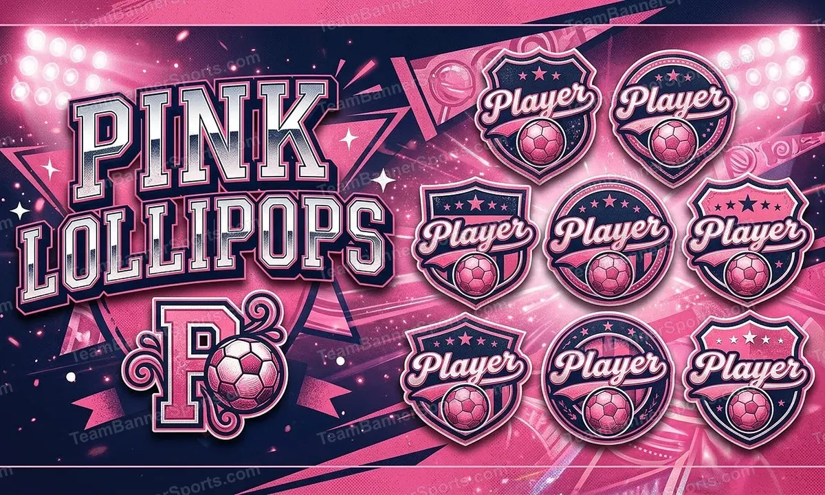 Pink lollipops soccer team banner created with AI