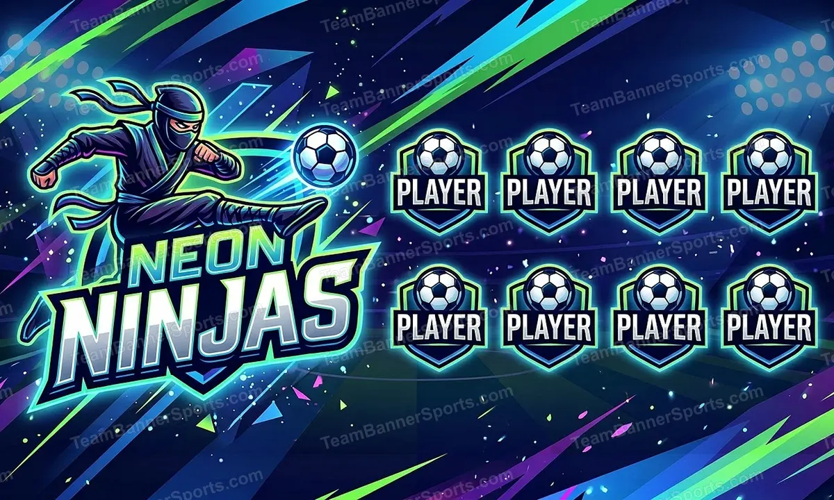 NEON NINJAS soccer team banner created with AI