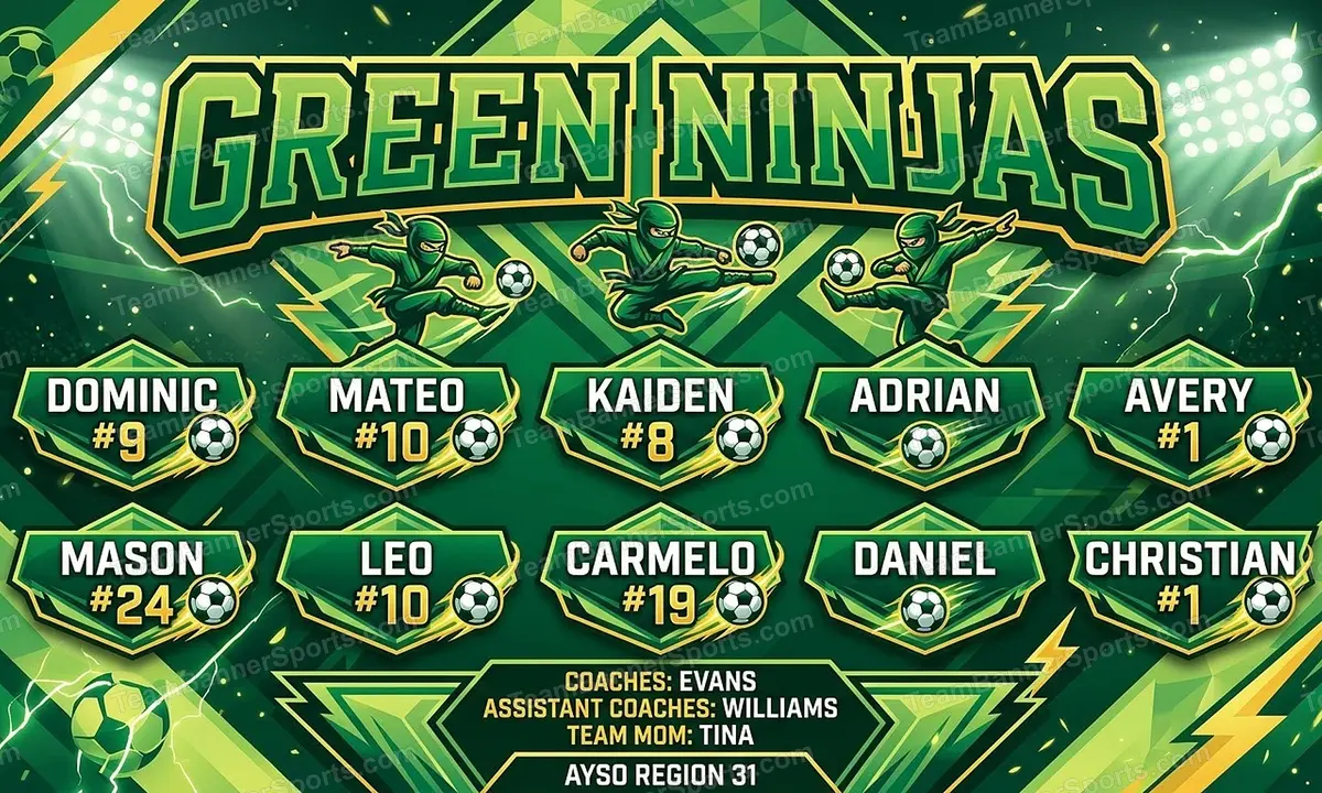Green Ninjas soccer team banner created with AI