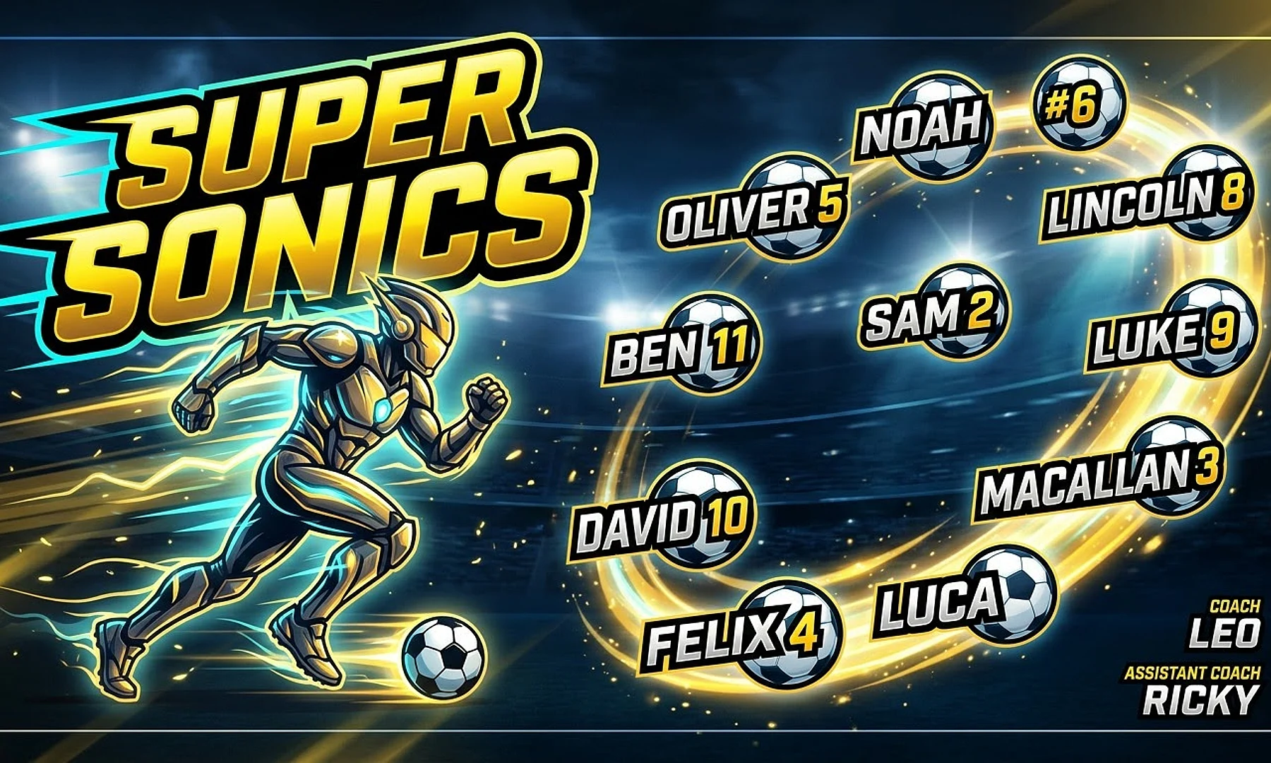 Super sonics soccer team banner created with AI