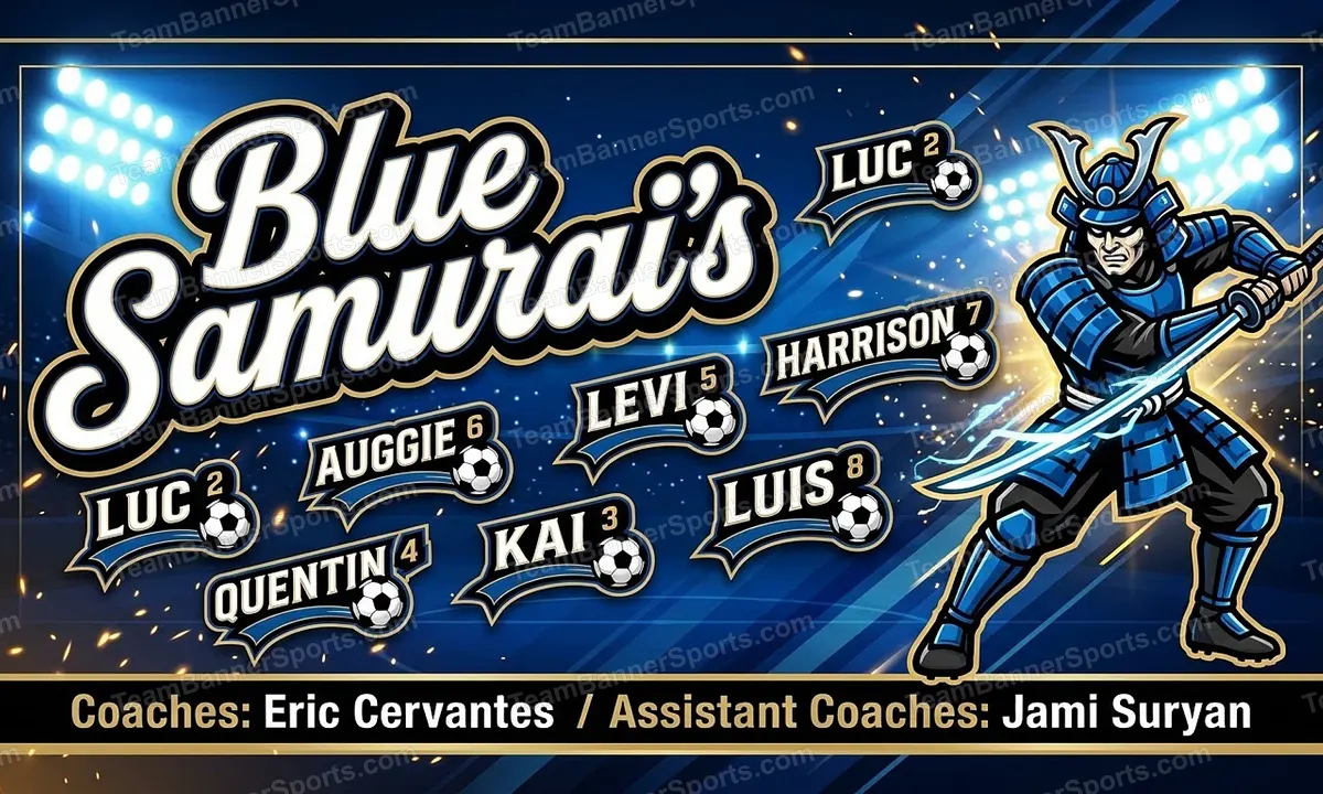 Blue Samurai’s soccer team banner created with AI