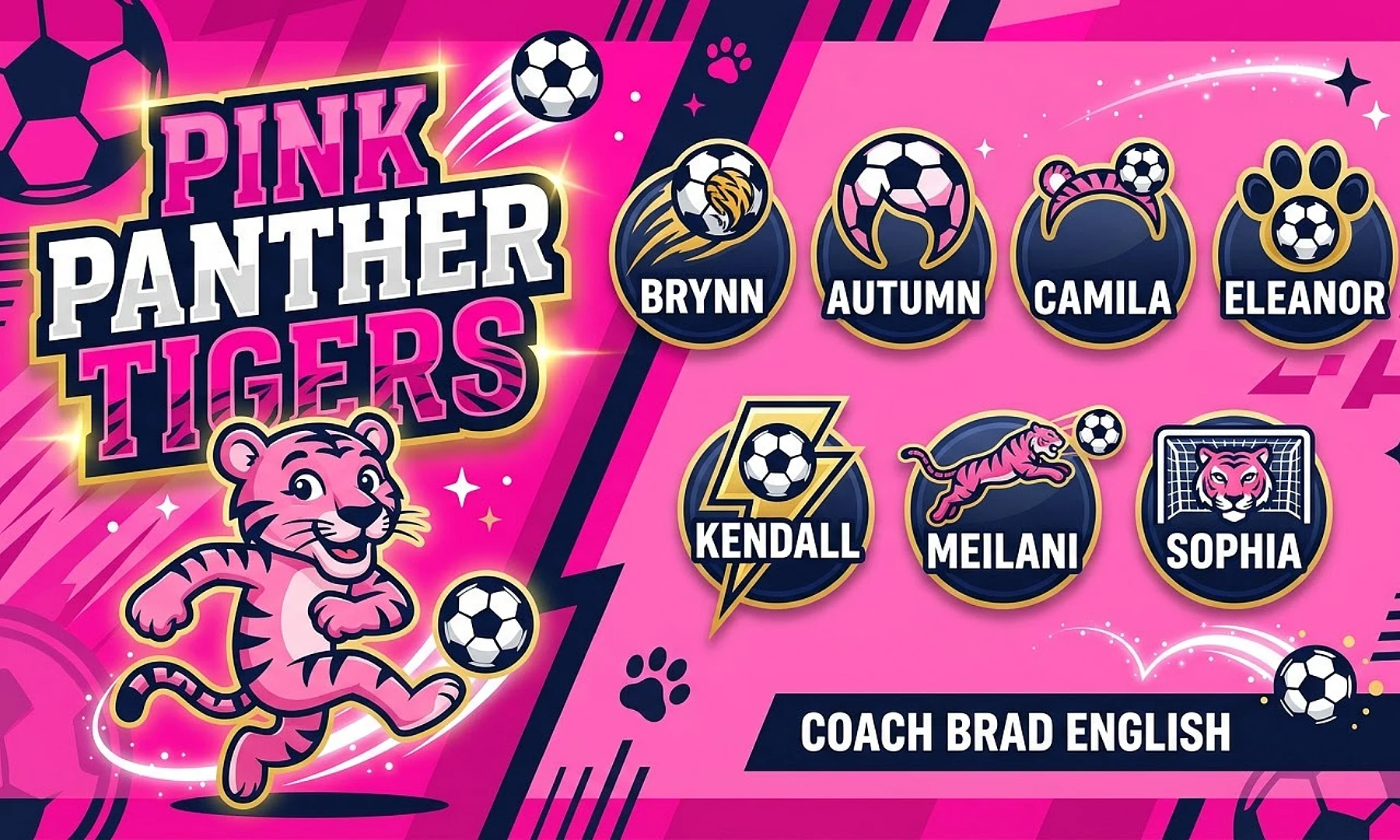 Pink Panther Tigers soccer team banner created with AI