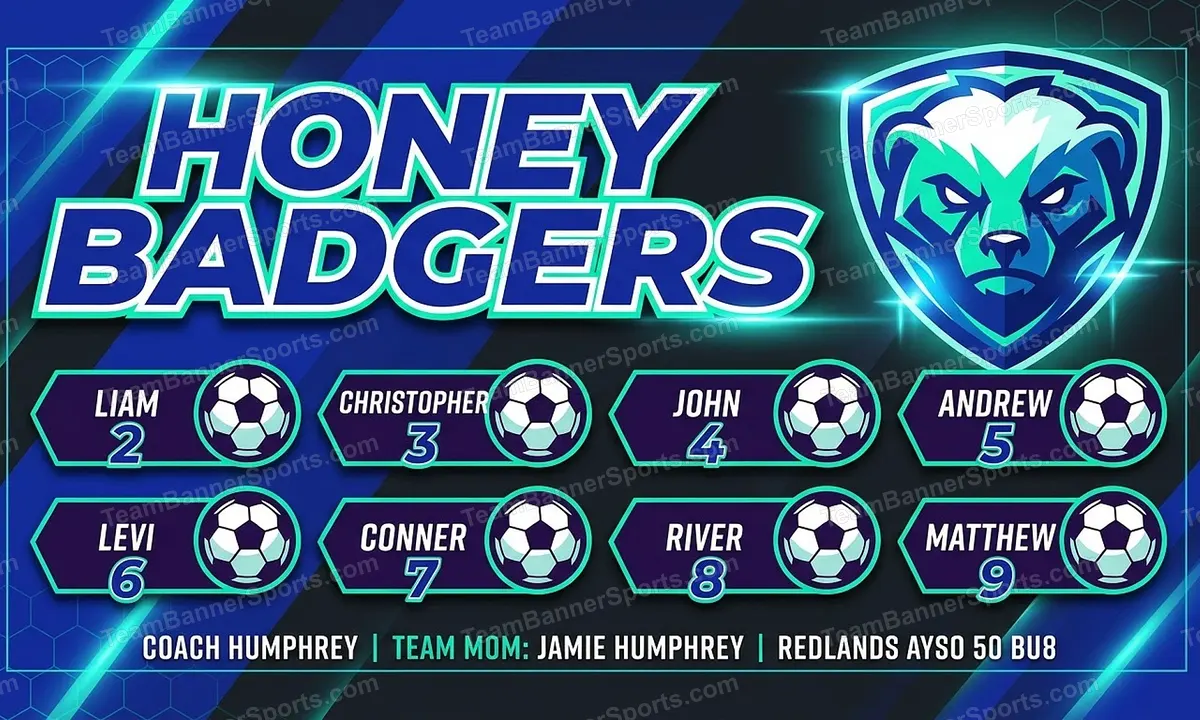 Honey Badgers soccer team banner created with AI