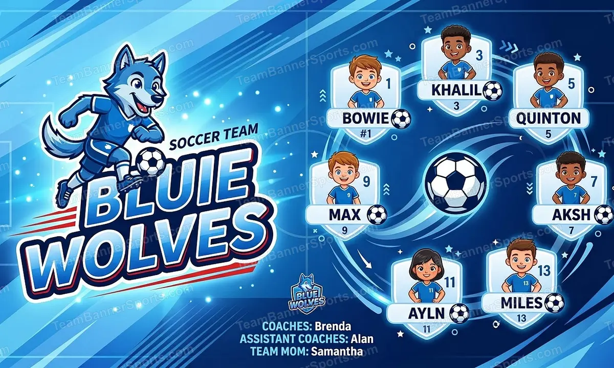 Blue Wolves soccer team banner created with AI