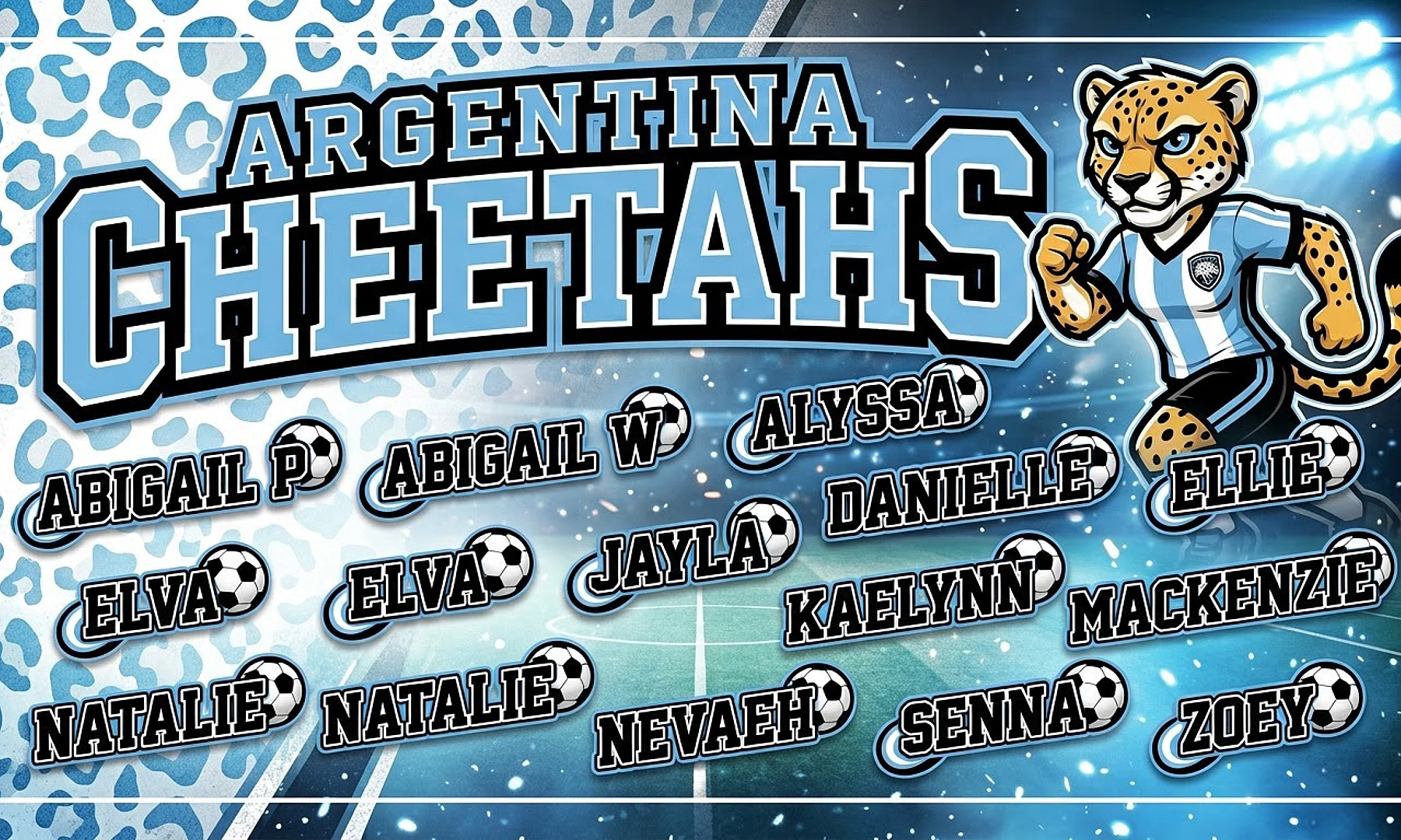 Argentina Cheetahs soccer team banner created with AI