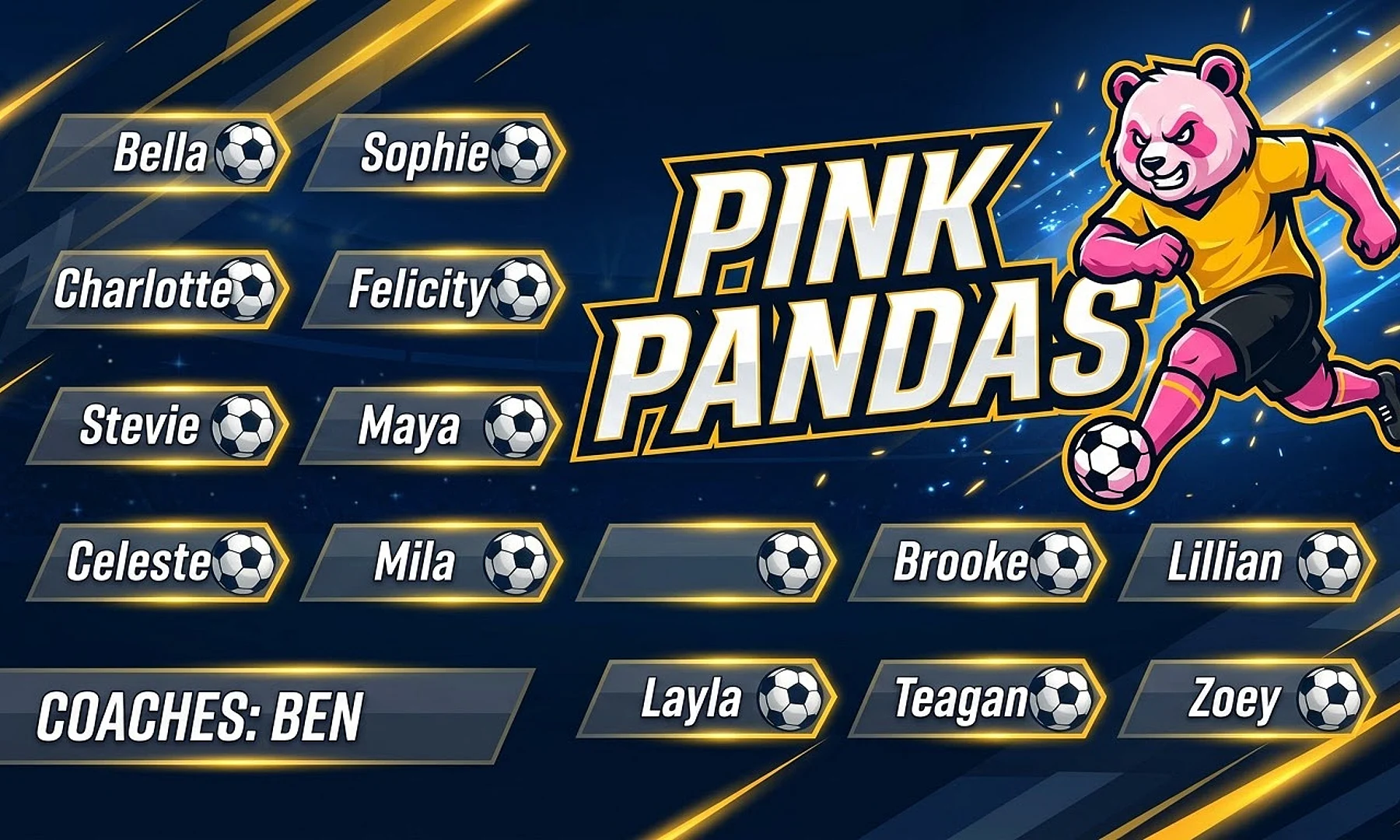 Pink Pandas soccer team banner created with AI