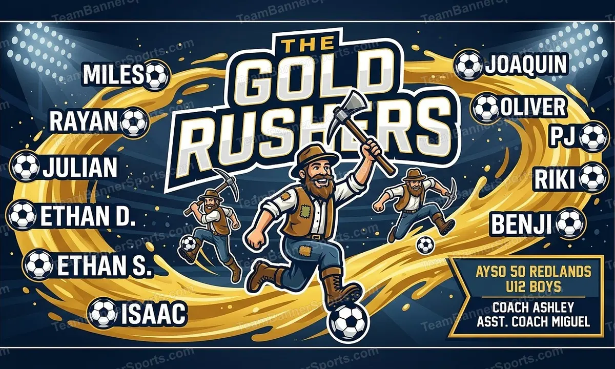 The Gold Rushers soccer team banner created with AI