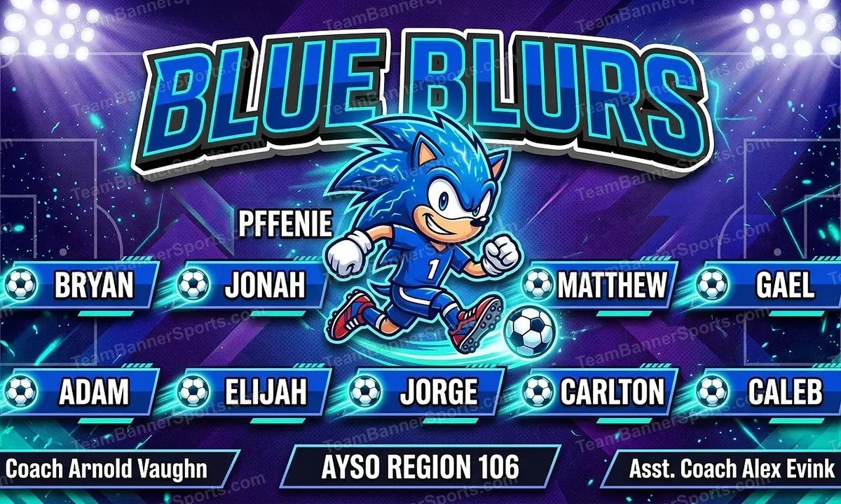 Blue Blurs soccer team banner created with AI