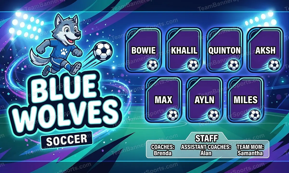 Blue Wolves soccer team banner created with AI