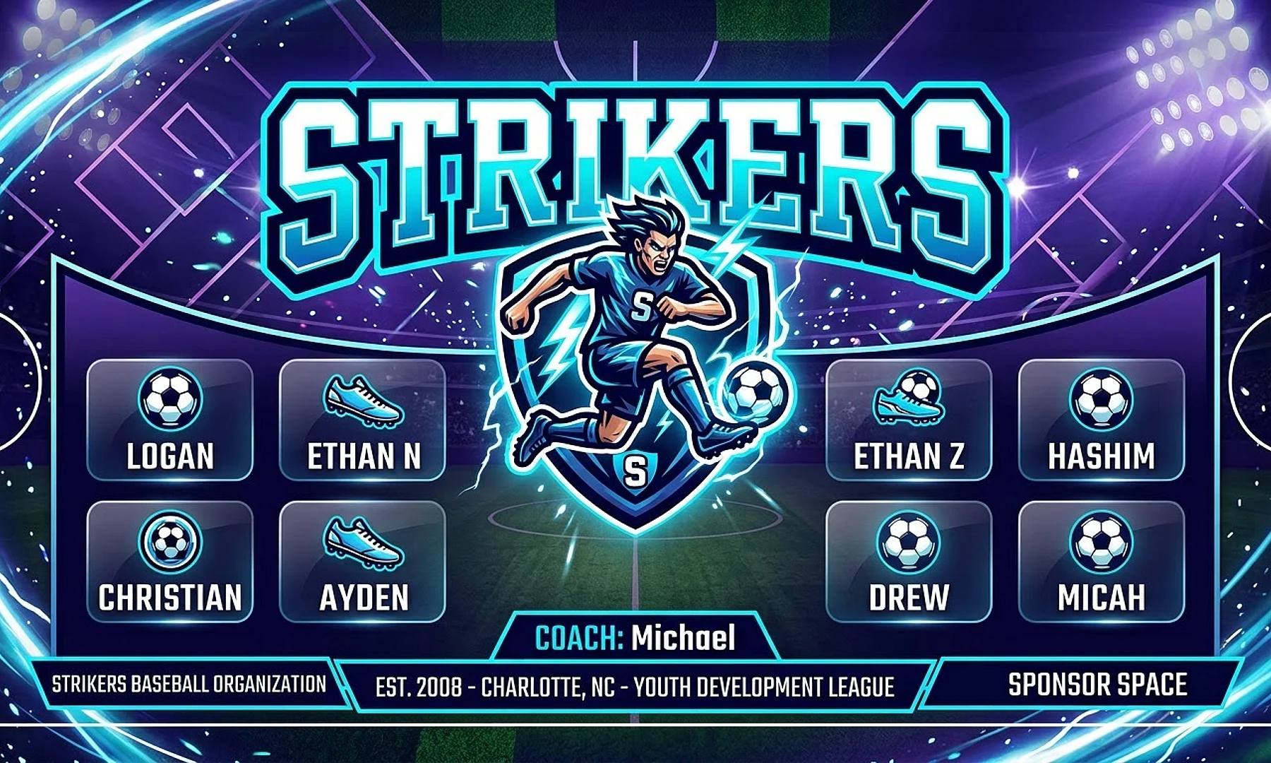 Strikers soccer team banner created with AI