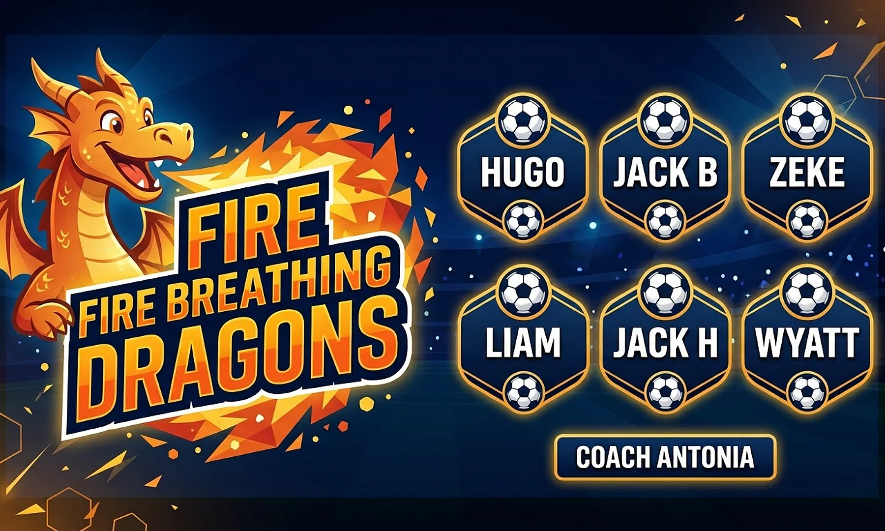 Fire breathing dragons soccer team banner created with AI