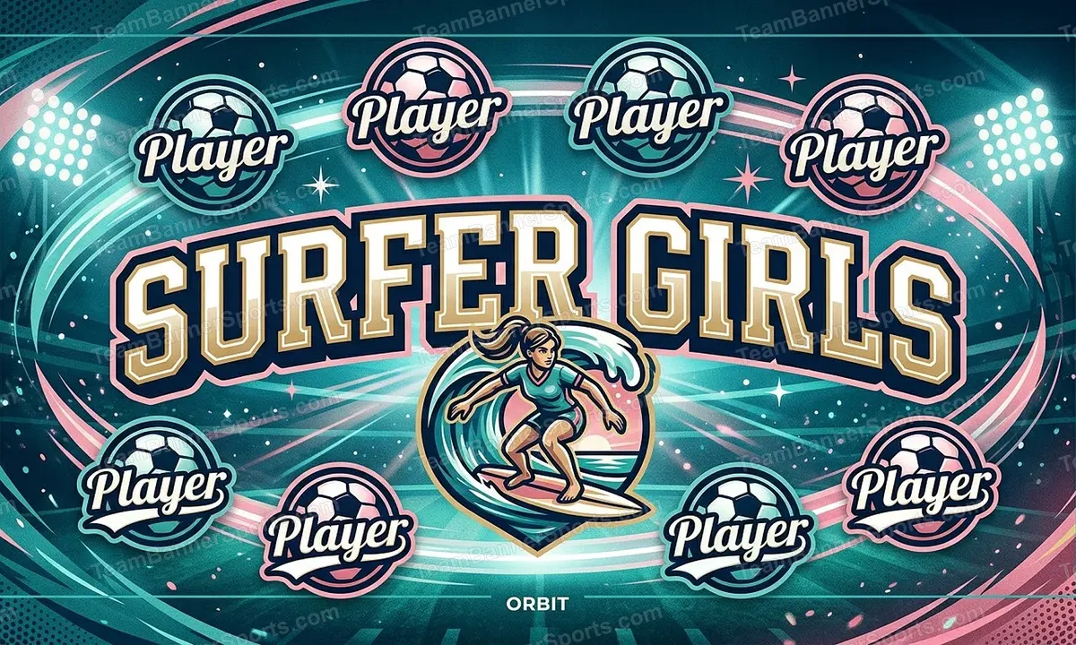Surfer Girls soccer team banner created with AI