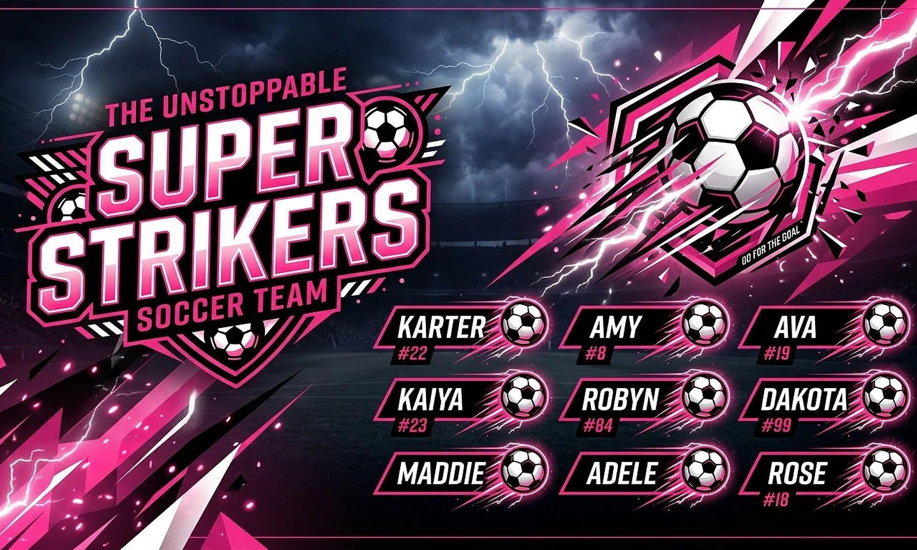 Super Strikers soccer team banner created with AI