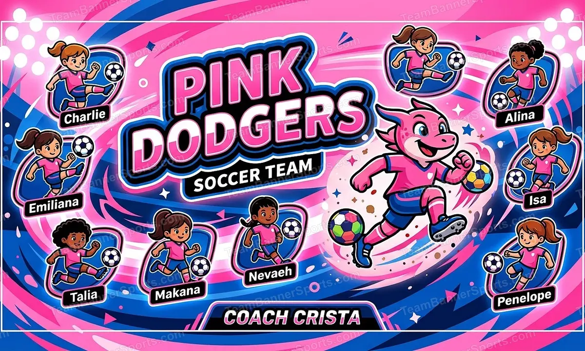 Pink Dodgers soccer team banner created with AI
