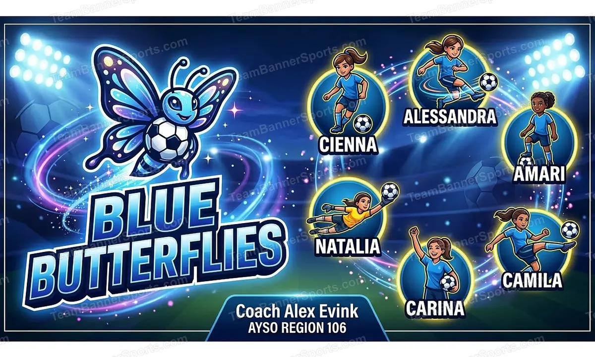 Blue Butterflies soccer team banner created with AI