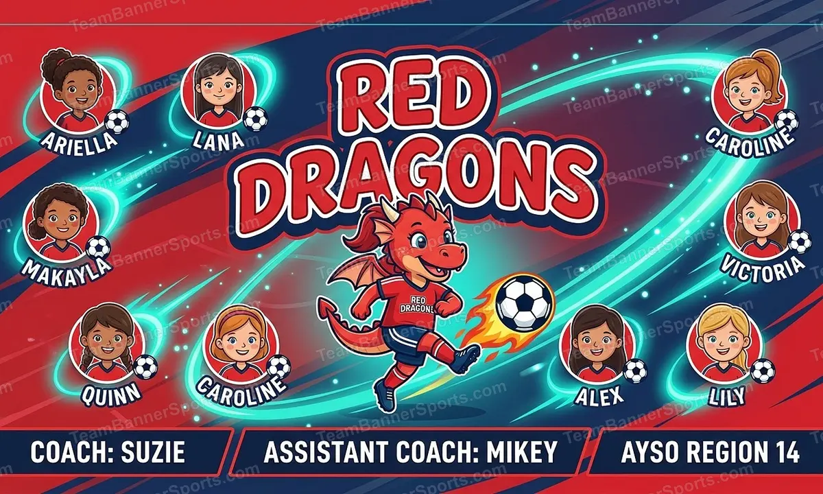 Red Dragons soccer team banner created with AI