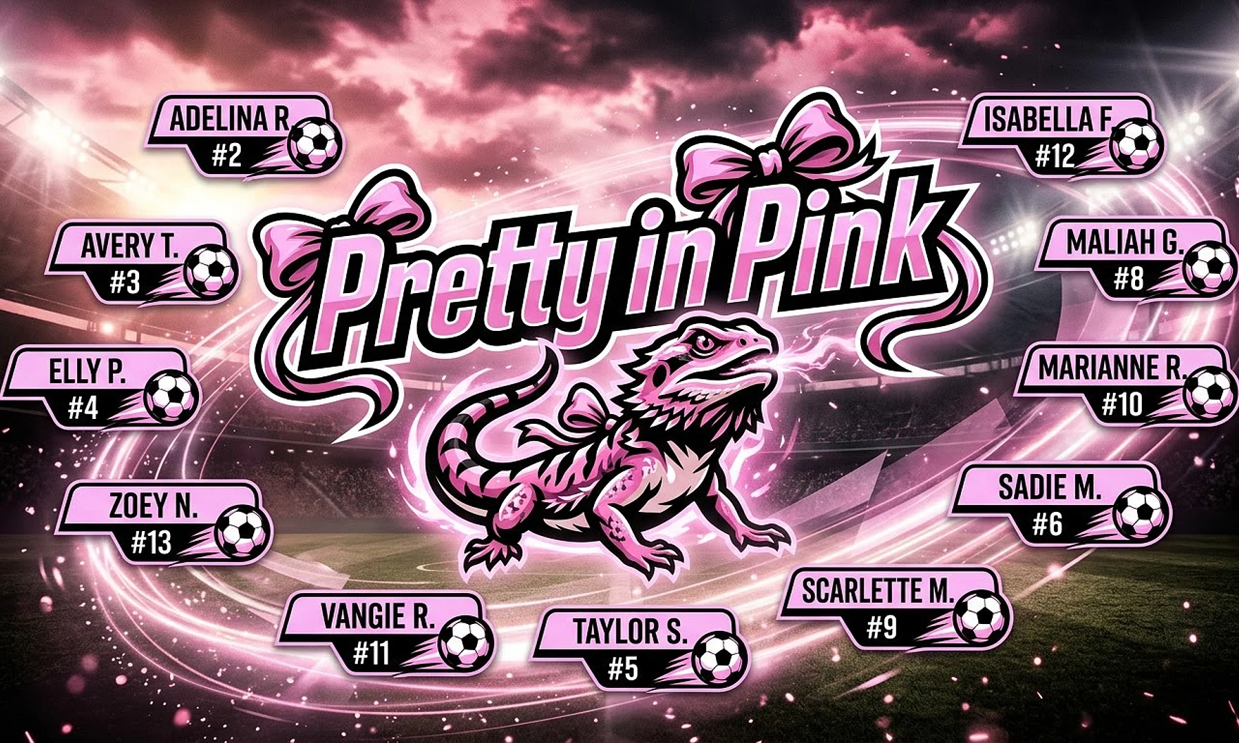 Pretty in Pink soccer team banner created with AI