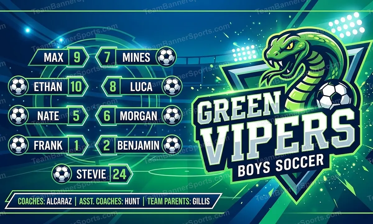Green vipers soccer team banner created with AI