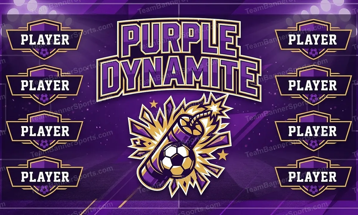 Purple Dynamite soccer team banner created with AI