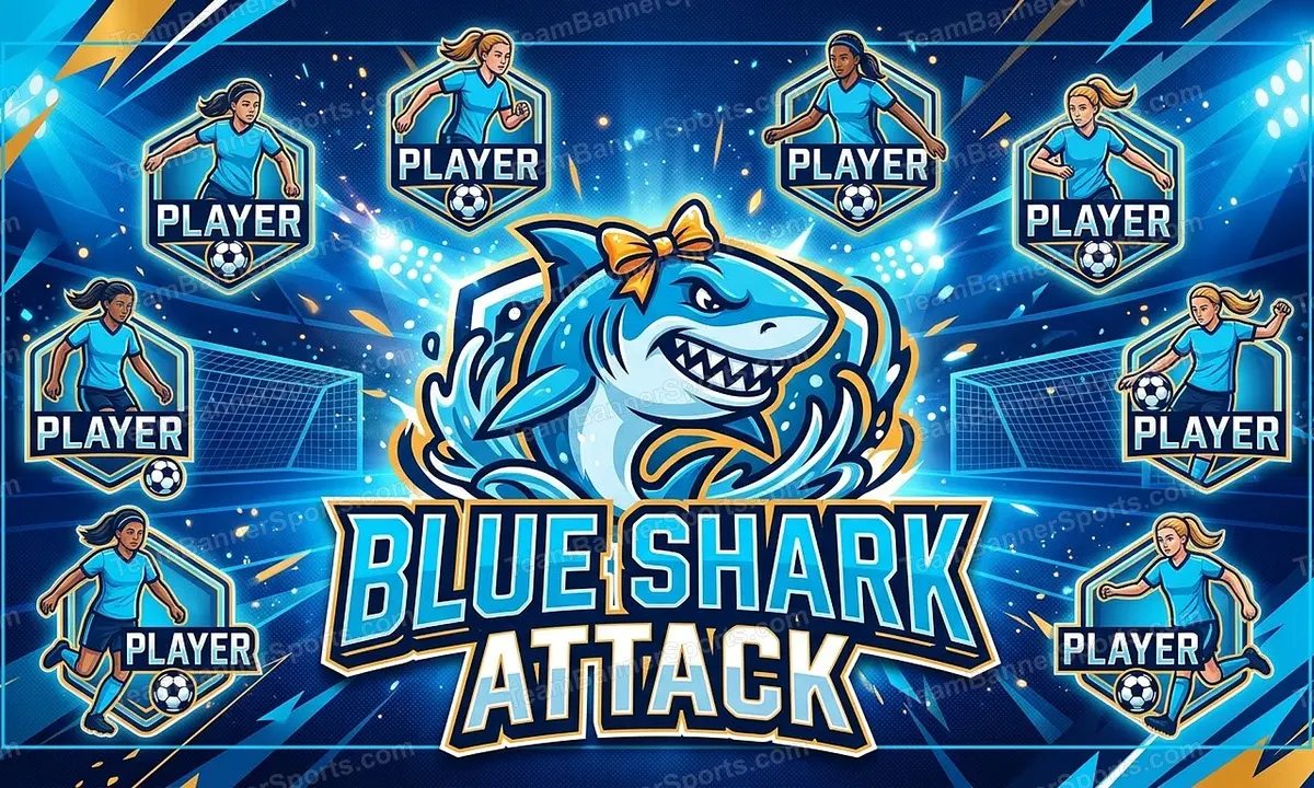 Blue Shark Attack soccer team banner created with AI